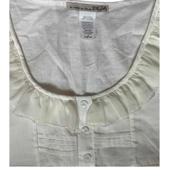 GirlTalk Ivory Ruffle Flutter Sleeve Bridgerton Vibe Babydoll Blouse Size Medium - Picture 6 of 9